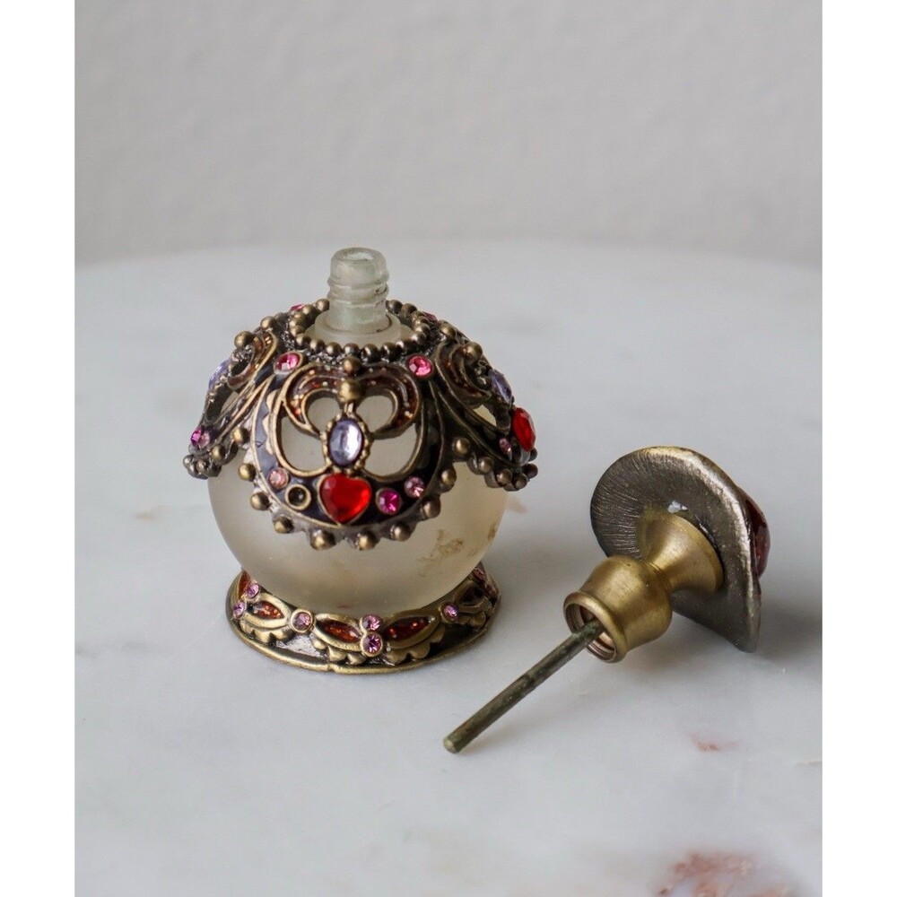 Vintage 1960s Jeweled Perfume Bottle Stopper Dauber Rhinestone Filigree Vanity
